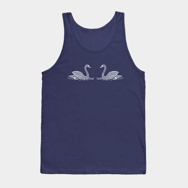 Beautiful Swan Birds in Love - water bird drawing - on dark blue Tank Top by Green Paladin